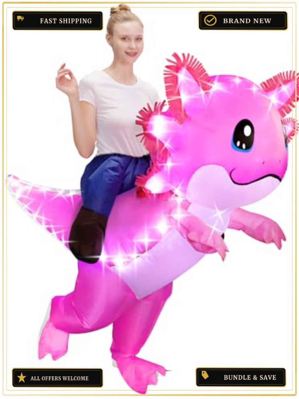 Inflatable Axolotl Costume Adult LED Light Up Blow Up Funny Cosplay